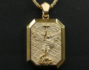 Gold Plated St Michael Archangel Necklace Religious Gift Christian Amulet Gift for Her, Him Silver Accessory Birthday Gift for Men, Women