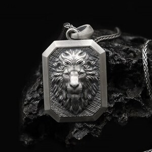 Silver Lion King Necklace| Sterling Silver Spirit Animal Pendant for Men | Gift for Him Personalized Handmade Couple Necklace | Silver Chain