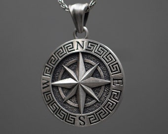 Silver Compass Pendant - Sterling Silver Compass Necklace - Meaningful Gift Ideas Personalized Jewelry - Handmade Necklace Men and Women