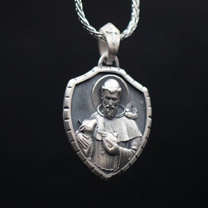St. Francis of Assisi Shield Pendant – 925 Sterling Silver Patron of Animals Medal, Catholic Protection Gift for Nature Lovers