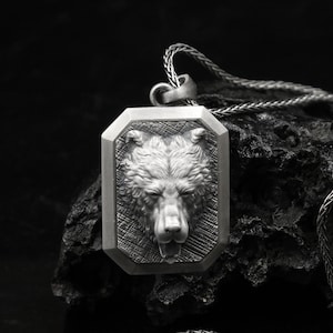 Silver Bear Necklace Animal Pendant Men Birthday Gift Silver for Him Anniversary, Graduation Gift 925 Sterling Silver Personalized