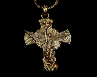18K Gold Saint Michael Pendant Necklace, Guardian Angel Jewelry