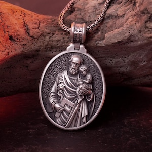 Colgante de San José - Plata 925 Patrón de Padres y Trabajadores, Medalla de Devoción Católica, Regalo Espiritual para Él o Ella