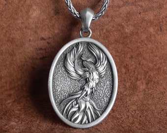 Winged Phoenix Handmade Sterling Silver Men Charm Necklace, Ancient Greek Mythology Phoenix Jewelry, Mythical Bird Pendant, Animal Necklace