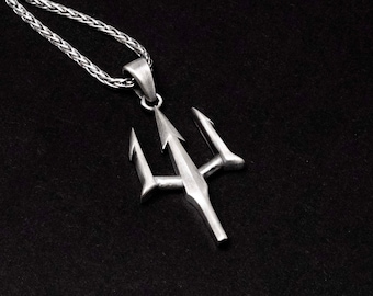 Poseidon&#39;s Trident Necklace, Greek God Necklace, Silver Jewelry, Greek Mythology Poseidon Pendant Personalized & Handmade , Trendy