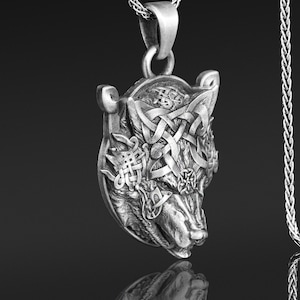 Norse Mythology Fenrir Wolf Handmade Sterling Silver Men Charm Necklace, Viking Wolf Jewelry, Wolf Head, Animal Necklace