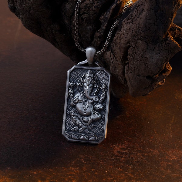 Personalized Hindu God Ganesha Necklace Indian Lord Ganapati Spiritual Meditation Yoga Pendant Elephant God Gift For Her, Buddhism