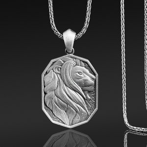 Lion Pendant, Personalized Lion Necklace, Men Lion Necklace, Gift for Leo man, Silver Lion Charm, Gift for Husband, Lion Gift Idea