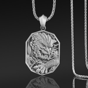 Guardian Lion | Foo Dog | Silver Men Charm Necklace | Chinese Mythology | Foo Dog Pendant | Chinese Fu Dog | Traditional Gift