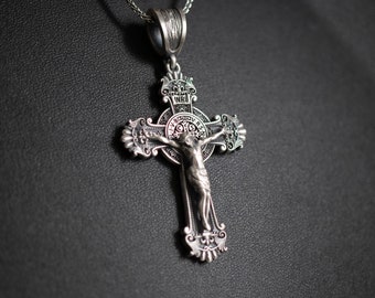 Silver Jesus Christ Crucifix Pendant | Sterling Silver Cross Necklace for Men | Cross Charm Pendant | Personalized Gifts for Men