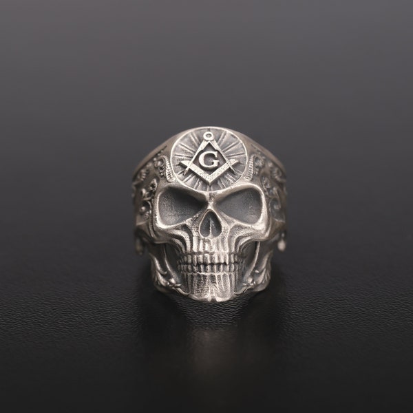 Mason Skull Ring, Freemason Jewelry, Skull Freemason, Mason Symbol, Symbolic Ring, Masonic Skull, Masonic Jewelry, Skull Symbol Ring