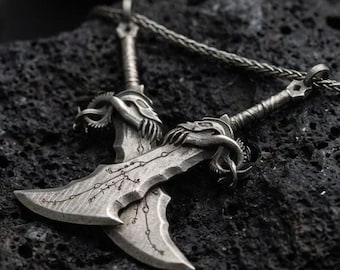 Blades of Chaos Necklace, Sterling Silver God of War Pendant