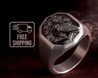 Raven Ring Sterling Silver Crow Ring | Edgar Allan Poe Nevermore Gothic Fantasy Literature Rings | Meaningful Gifts for Bookworm Book Lover