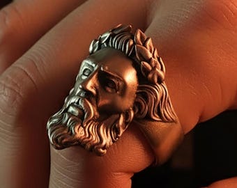 Sterling Silver Greek God Zeus Ring, Laurel Wreath Mythology Jewelry