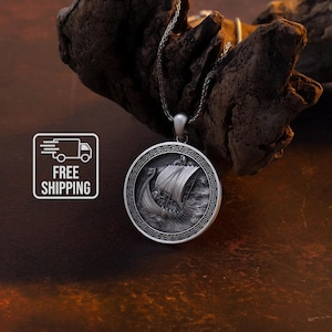 Viking Ship Necklace Personalized Norse Gift For Him Nordic Charm Pendant Men&#39;s Jewelry Scandinavian Boat Birthday Gifts