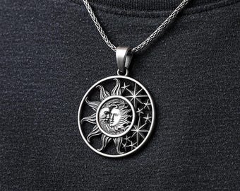 Moon and Sun Necklace, Mother Nature Necklace, Sun, Moon and Wind Pendant, Yoga and Harmony Charm, Sterling Silver Jewelry