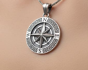 Silver Compass Pendant - Sterling Silver Compass Necklace - Meaningful Gift Ideas Personalized Jewelry - Handmade Necklace Men and Women