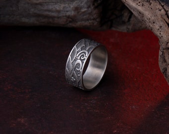Sterling Silver Wave Ring⋆Kerstcadeau-ideeën voor mannen en vrouwen⋆Unisex trouw- of verlovingsring⋆Zilveren handgemaakte sieraden Aziatische mythologie