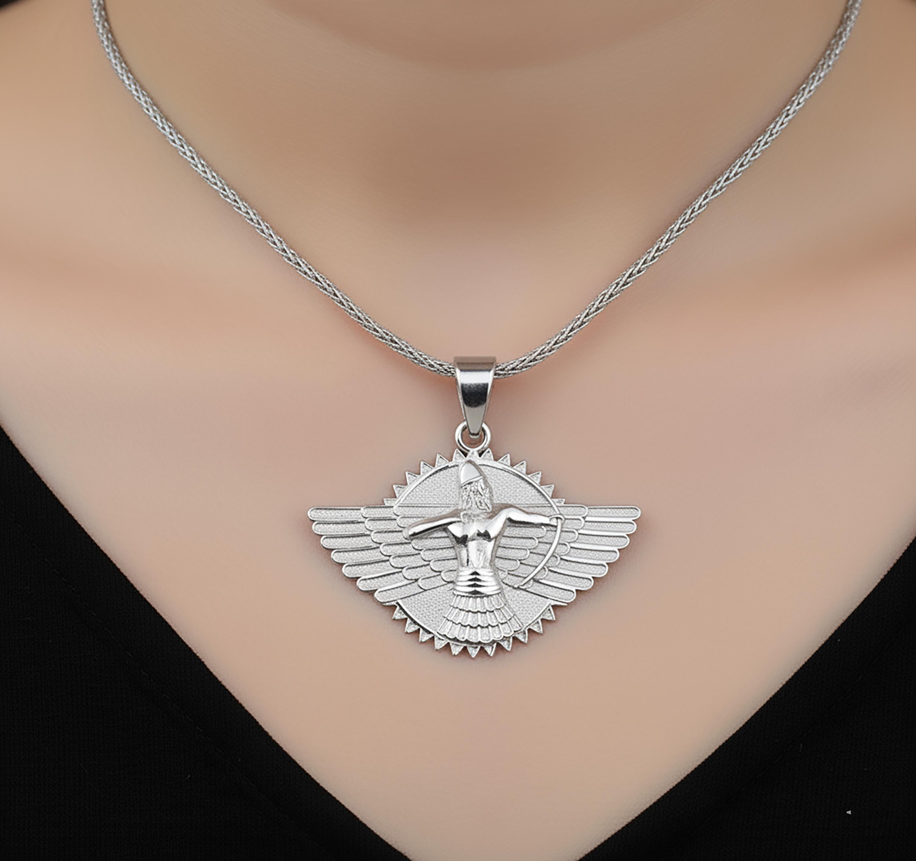 Handmade Sterling Silver Faravahar Necklace, Ancient Persian
