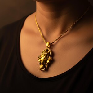 Sterling Silver Ganesha Pendant Necklace, Hindu Charm, Spiritual Jewelry Gold Finish