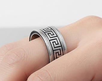 Band im antiken Stil, griechischer Dekorring, Griechenland-inspiriertes Juwel, klassisches Motivring, hellenisches Kunststück, Mythologieästhetik