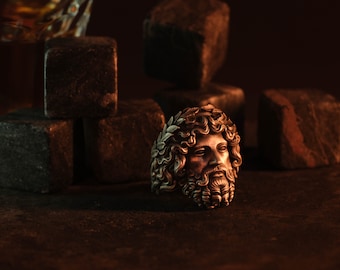 Sterling Silber griechischen Gott Ring, Mythologie Skulptur Schmuck