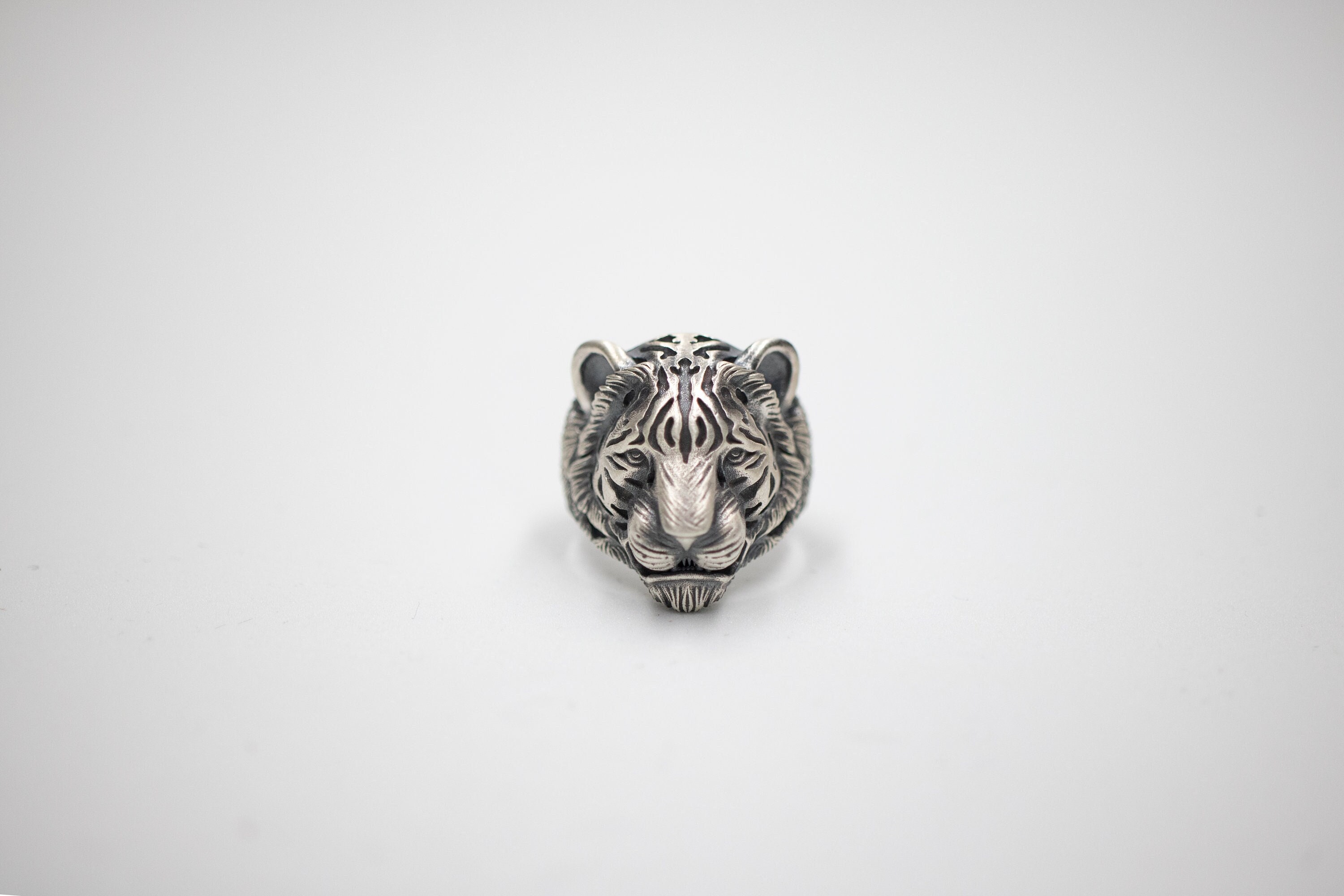 Angry Cat. Sad Cat. Face Silver Animal. Cool Funny Ring 