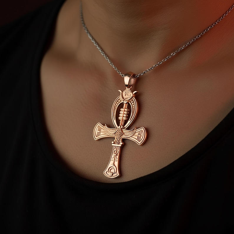 Ankh Key Pendant, Egyptian Symbol, Life Necklace, Pharaoh's Charm, Ancient Egypt, Spiritual Jewelry, Unisex Accessory, Historical Gift Rose Gold Finish