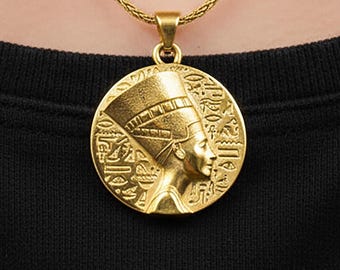 Nefertiti Pendant Necklace, Egyptian Queen Jewelry, Ancient Egypt Coin Medallion