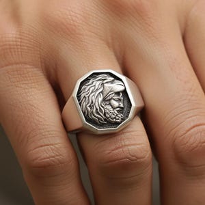 Anillo de Hércules Decagonal – Anillo de plata 925 con la mitología de Heracles, símbolo de fuerza grabable, regalo de héroe griego para él