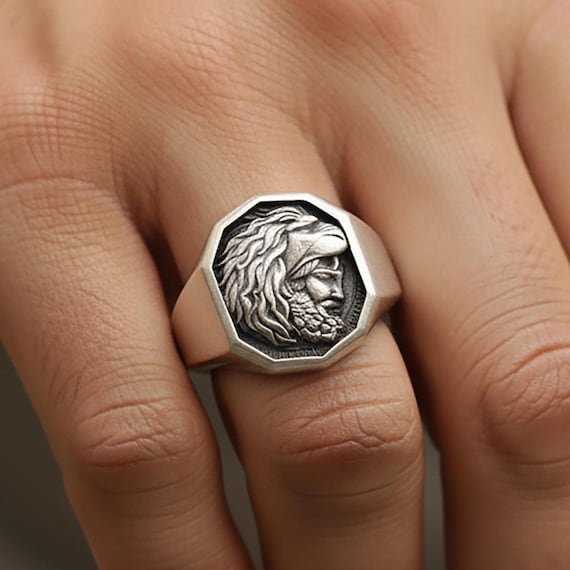 Sterling Silver Hercules Ring – Greek Mythology Band, Engravable