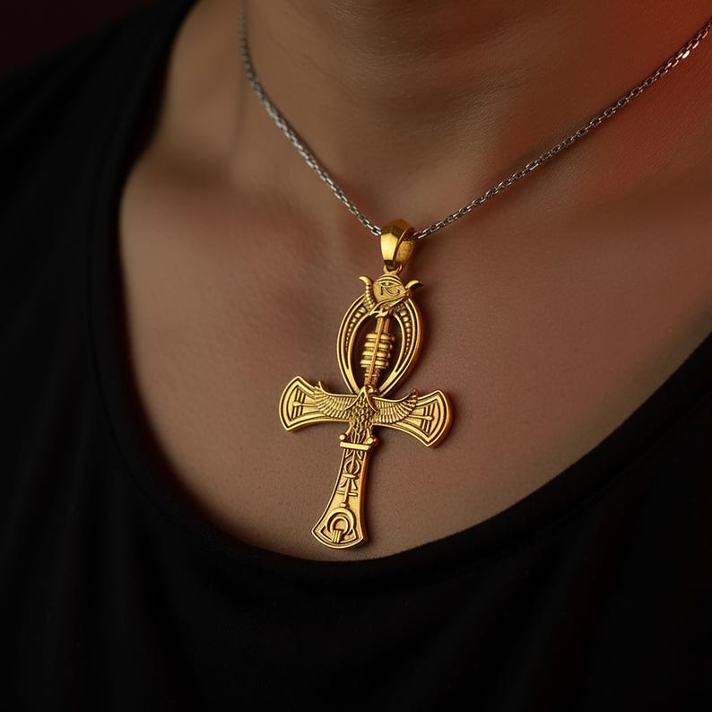 Ankh Key Pendant, Egyptian Symbol, Life Necklace, Pharaoh's Charm, Ancient Egypt, Spiritual Jewelry, Unisex Accessory, Historical Gift Gold Finish