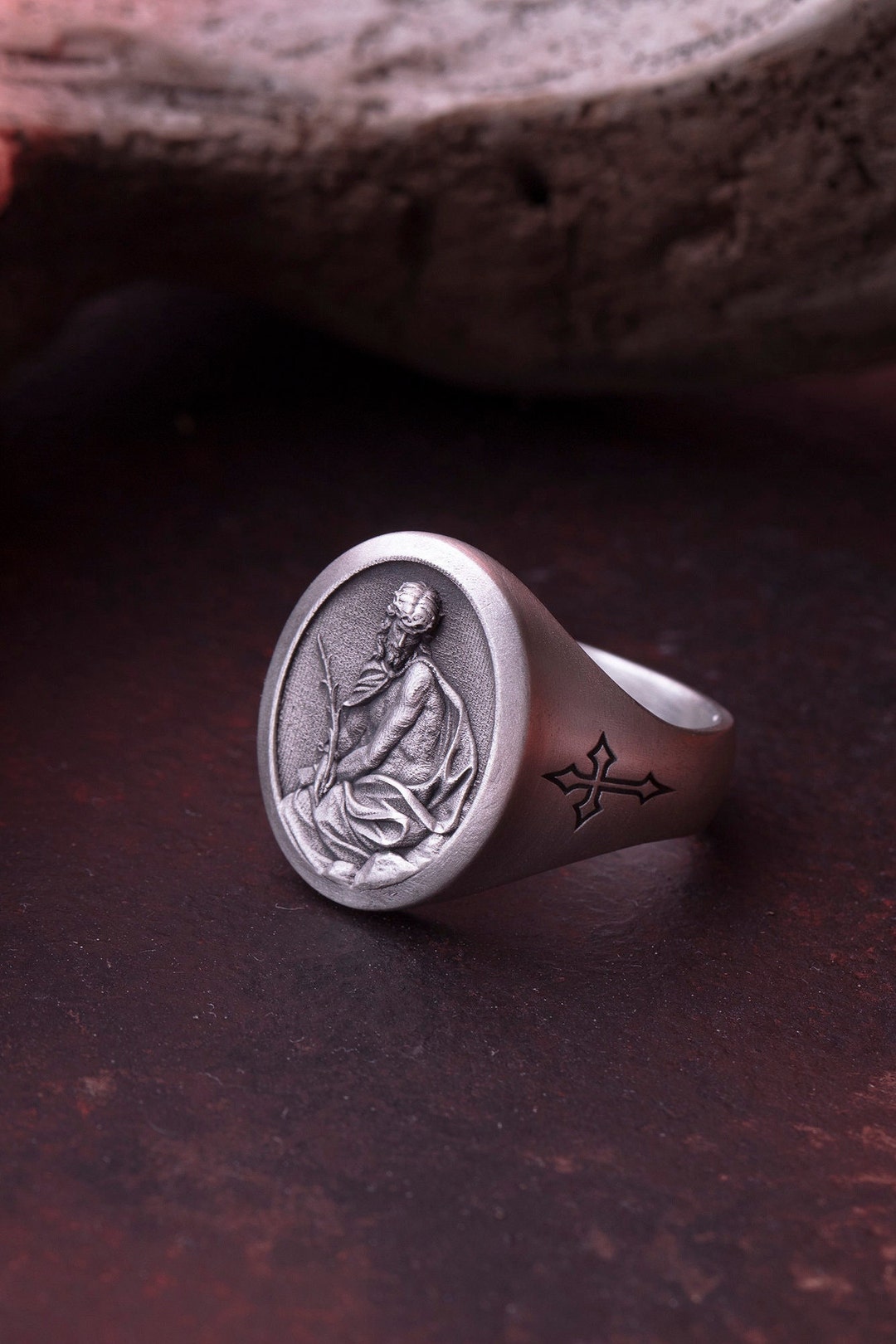 Pensive Christ Silver Ring Religious Ring for Men Etsy