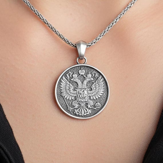 Sterling Silver Russian Eagle Necklace, Handmade Emblem Pendant - Etsy