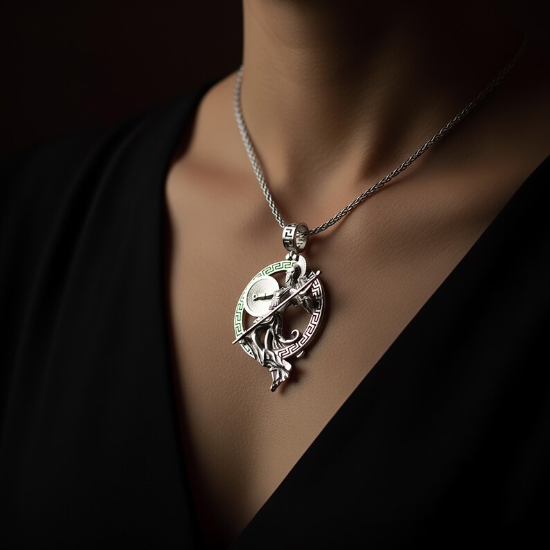 Athena Necklace, Minerva Pendant, Warrior Goddess, Athena Spear Charm, Athena Shield Charm, Sterling Athena, Silver Minerva, Goddess Jewelry Polished Finish