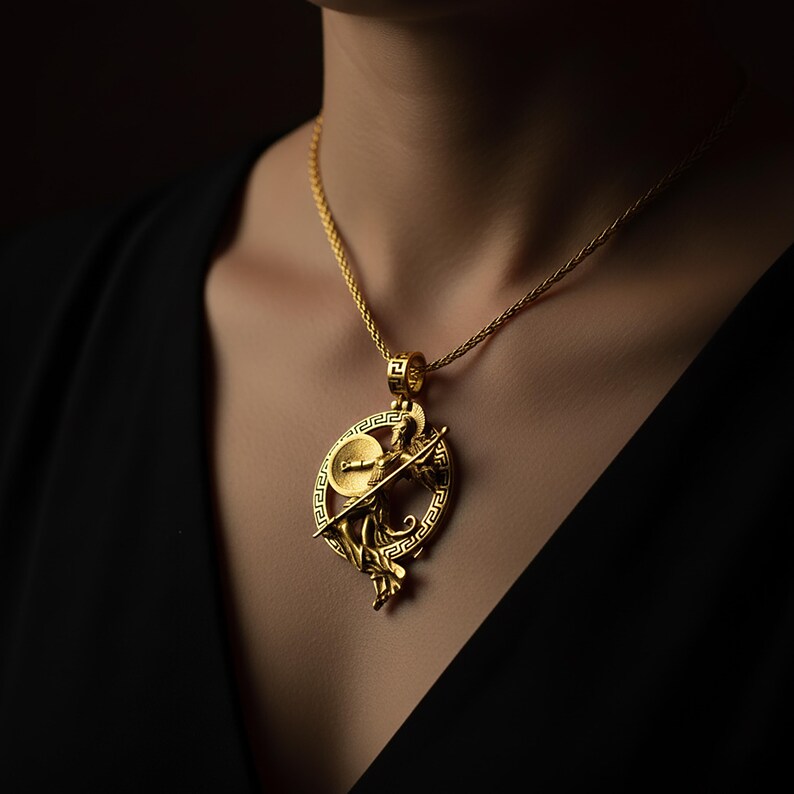 Athena Necklace, Minerva Pendant, Warrior Goddess, Athena Spear Charm, Athena Shield Charm, Sterling Athena, Silver Minerva, Goddess Jewelry Gold Finish