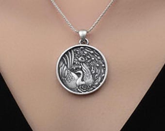 Collar de pavo real de plata para mujer, colgante de belleza, joyería de animales exóticos, regalo para ella, joyería para mujer, regalo de cumpleaños conmemorativo de pavo real