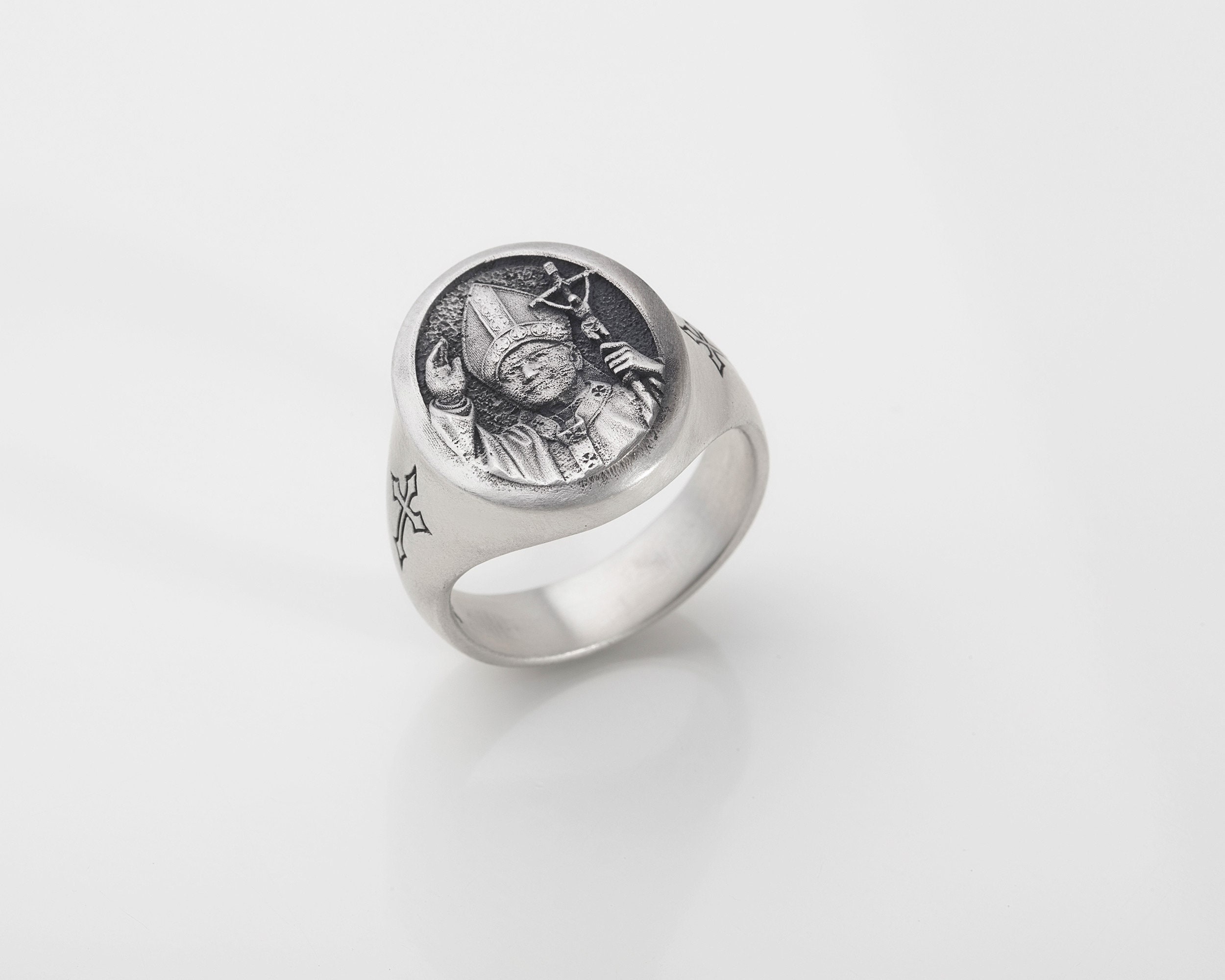 St. John Paul II Signet Ring - 925 Silver Catholic Pope Jewelry, Patron ...