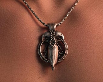 Odin's Spear, Hugin Munin, Gungnir Pendant, Norse Jewelry, Viking Mythology, Nordic Necklace, Raven Emblem, Warrior Amulet