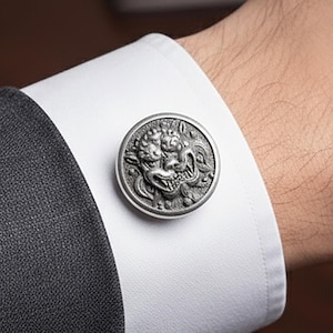 Argento Sterling 925: Gemelli a forma di cane Foo - Stile simbolico per potere e protezione