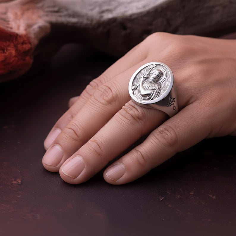 St. John the Baptist Signet Ring - 925 Silver Patron Saint of Baptism ...