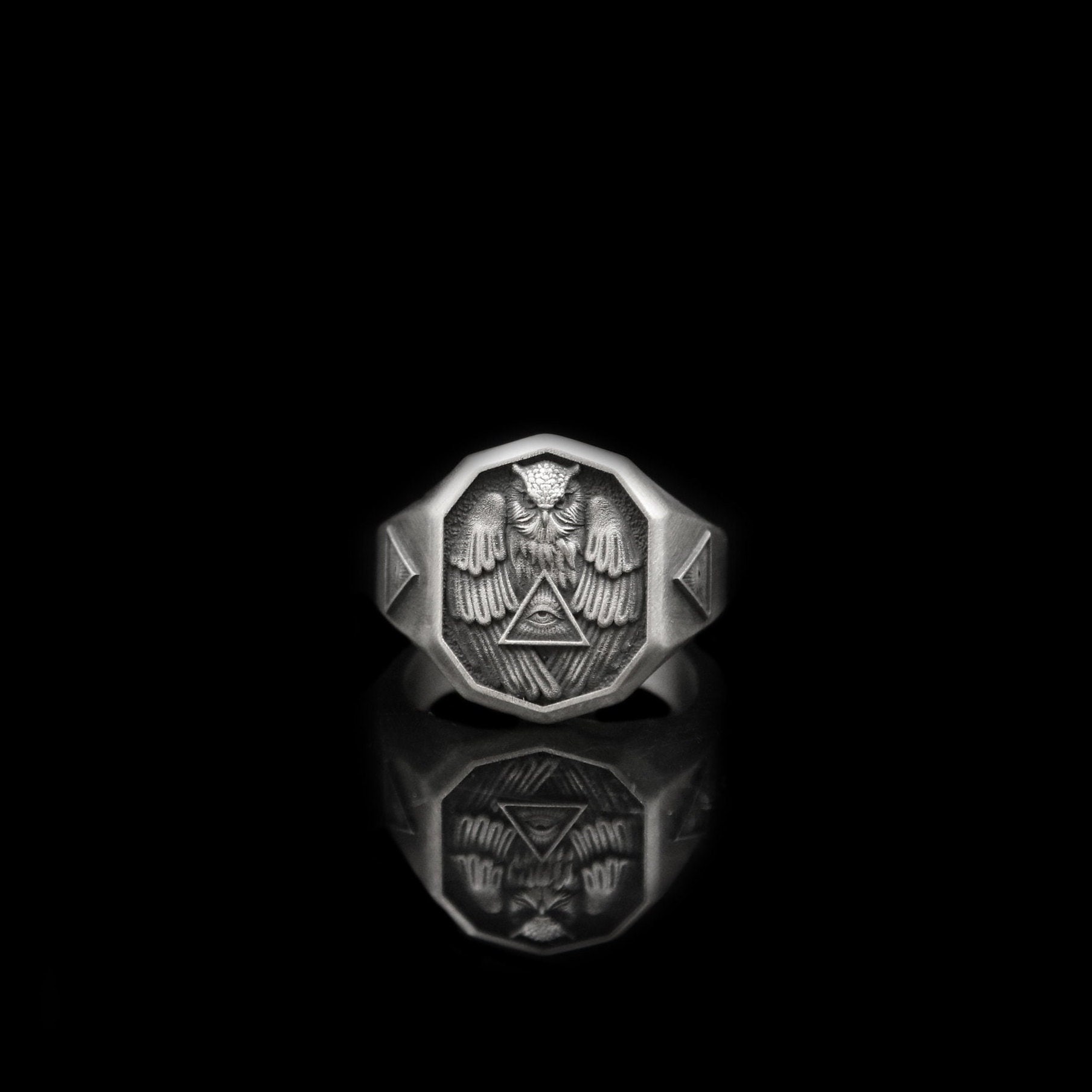 Silver Wise Owl Ring | 925K Sterling Silver Jewelry for Men | Graduation Gift Ideas | Illumunati Mas