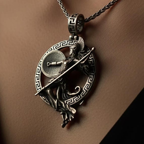 Athena Necklace, Minerva Pendant, Warrior Goddess, Athena Spear Charm, Athena Shield Charm, Sterling Athena, Silver Minerva, Goddess Jewelry