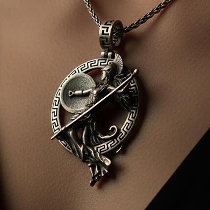 Athena Necklace, Minerva Pendant, Warrior Goddess, Athena Spear Charm, Athena Shield Charm, Sterling Athena, Silver Minerva, Goddess Jewelry image 1