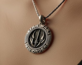 Jedi Order Pendant, Star Wars Necklace, Galactic Fashion, Sci-Fi Jewelry, Lightsaber Charm, Force Inspired, Fan Accessory