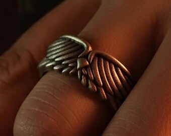 Sterling Silver Angel Wings Ring, Spiritual Band, Divine Jewelry