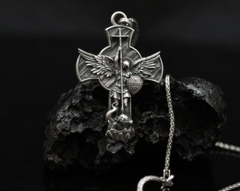 Sterling Silver Saint Michael the Archangel Pendant Crucifix Medallion| Customizable Christianity Religious Jewelry| Personalized Gift Men