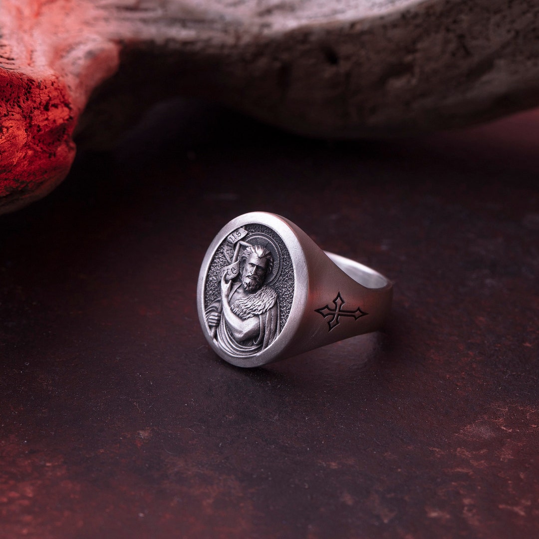St. John the Baptist Signet Ring - 925 Silver Patron Saint of Baptism ...