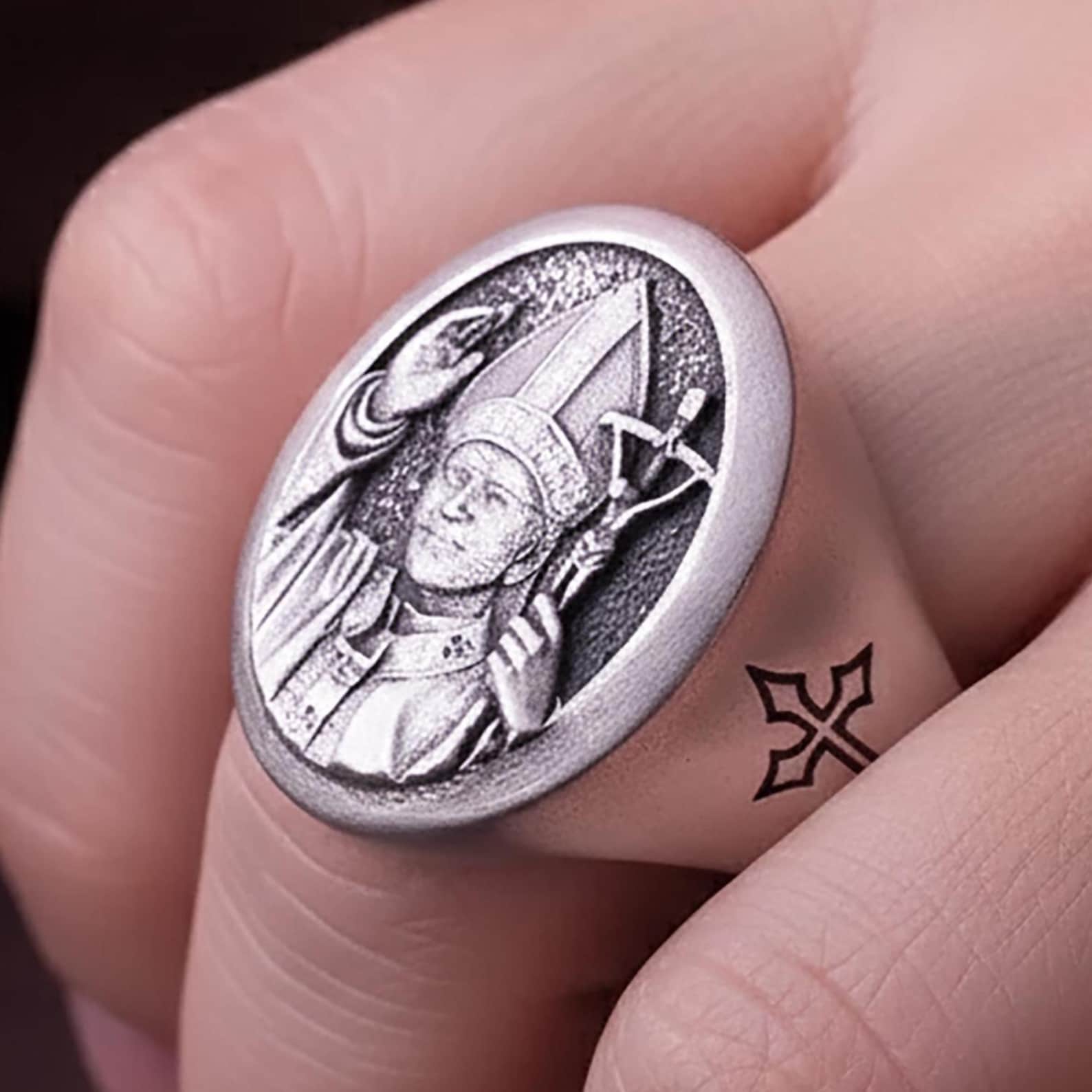 St. John Paul II Signet Ring - 925 Silver Catholic Pope Jewelry, Patron ...