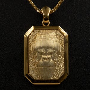 Gold Gorilla Pendant, Wid Gorilla Head Pendant, Mens Jewelry Gift for Him Engraved Real Gold Necklace, Gift Idea for Men